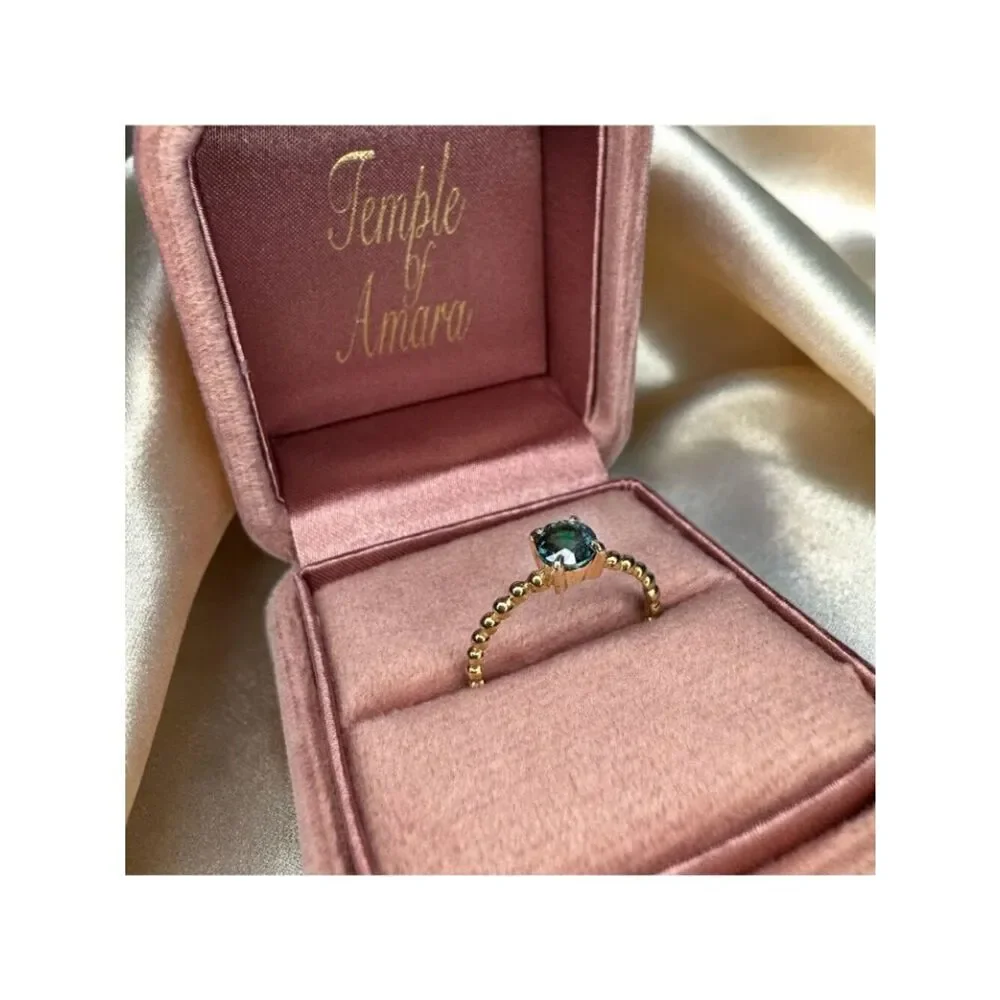 14K Gold Natural Teal Sapphire Ring Beaded Band Size 6 2/3ct Unheated Sapphire